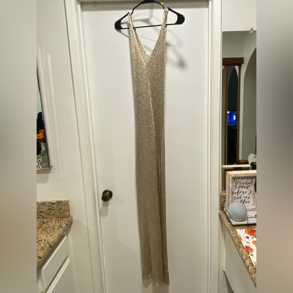Gold cover up dress, slit, chain style
